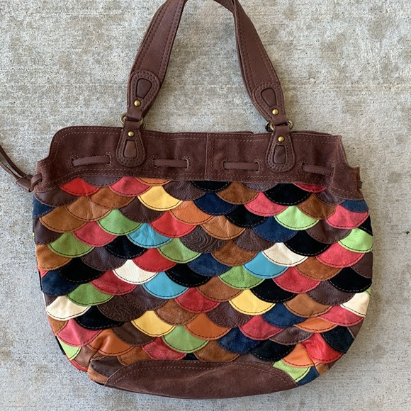 Lucky Brand Scalloped Patchwork Boho Suede Purse - Picture 8 of 16